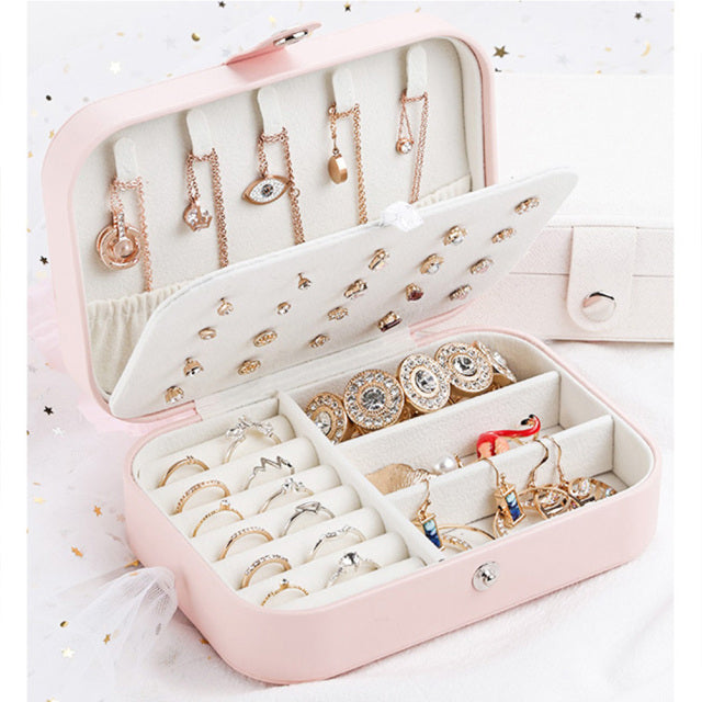 Girl Jewelry Box Organizer Travel Jewerly Storage Box Double-Layer Earing Necklace Ring Box Sundries Organizing Holder Women