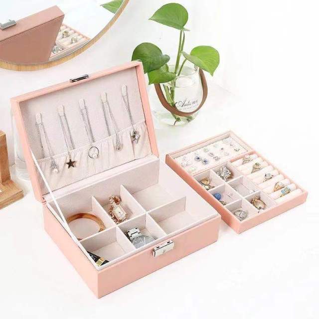Girl Jewelry Box Organizer Travel Jewerly Storage Box Double-Layer Earing Necklace Ring Box Sundries Organizing Holder Women