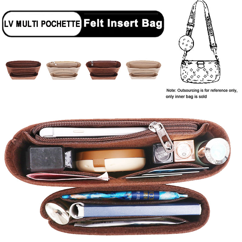 EverToner Felt Insert Bag For LV MULTI POCHETTE,Travel Inner Purse Portable Cosmetic Bag